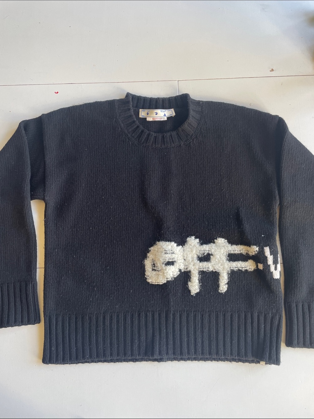 Off-White Black Crewneck Sweater with White Logo Motif